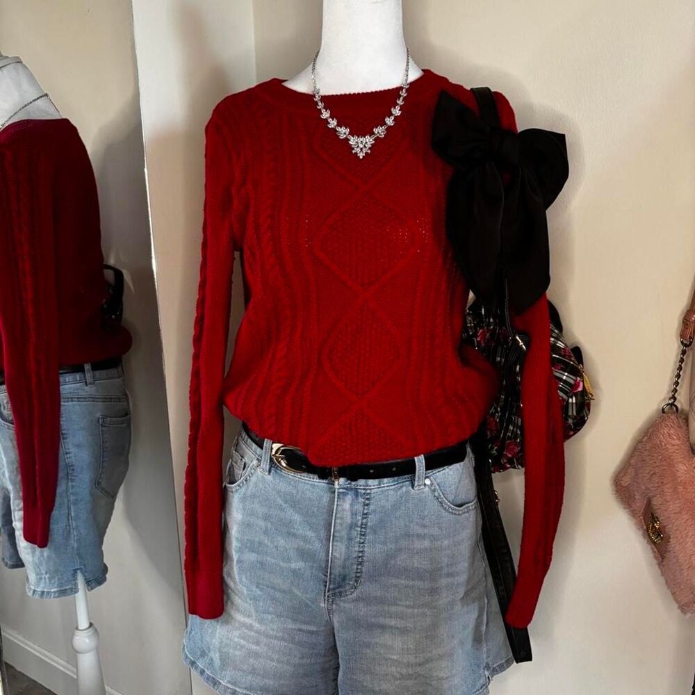 Old Navy Red Cable Knit Crewneck Sweater | Dark Academia | Size S